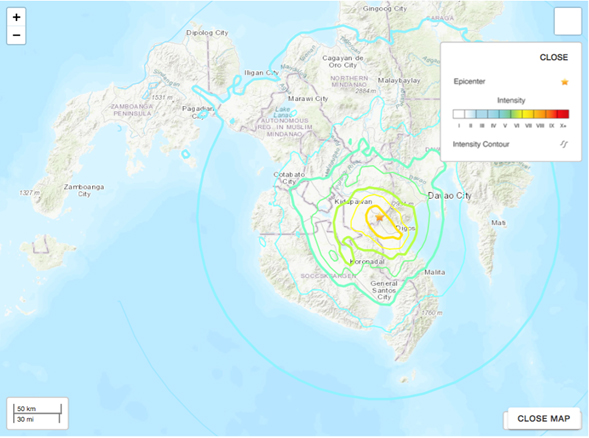 Epicenter earthquake in the Philippines.